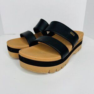 Reef Banded Horizon 2.5 Platform Sandals Womens 10 Double Strap Black Vegan Faux